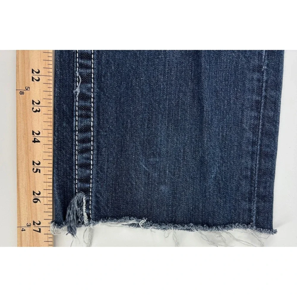 True Religion Slim Fit Straight Leg Jeans Men's 32x27 Blue Flap Pockets Raw Hem